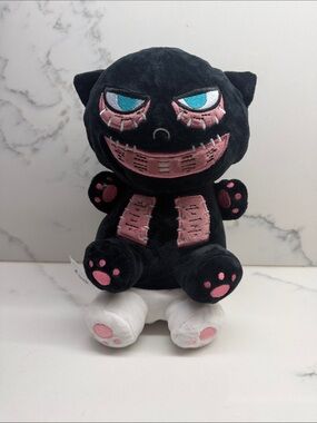 Black Plush Cat Toy with Pink Accents - Soft Pet Plush double stuffed animal